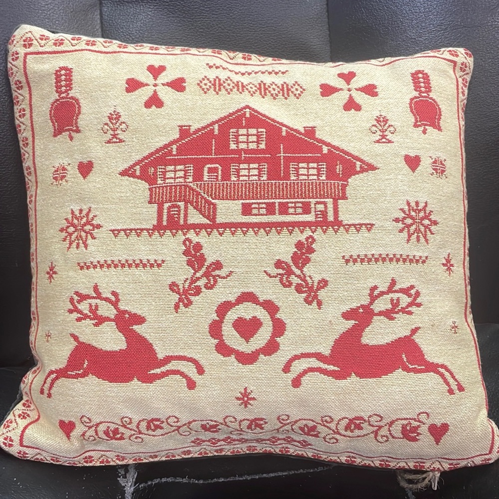 Nordic Folk Collection. Luxury Cotton Tapestry Pillow with British Velvet